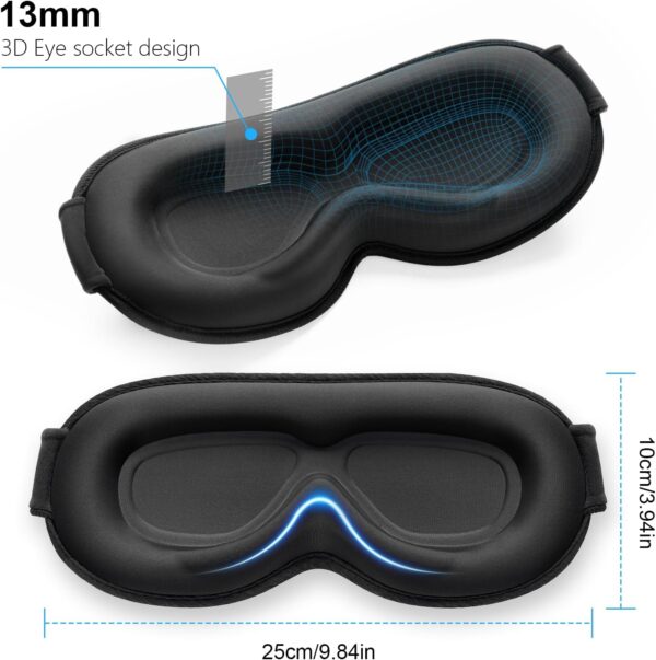Gritin 3D Schlafmaske für Seitenschläfer, Upgrade Atmungsaktive Schlafbrille mit Verstellbar Gummiband, 100% Lichtblockierend, Bequem & Ergonomisch Augenmaske für Männer und Frauen, 2 Paar Ohrstöpseln – Bild 9