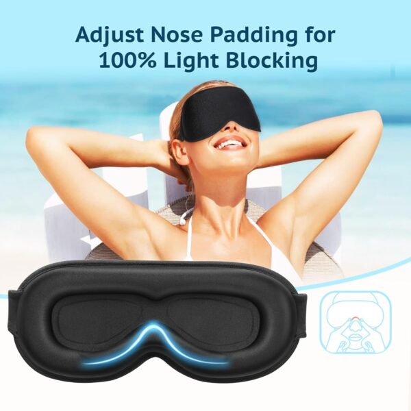 BeeVines Schlafmaske, 2 Pack 100% Blackout Augenmasken für Schlaf 3D-Augenmaske für Frauen Männer, Null Druck Schlafmaske für Seitenschläfer, Augenabdeckung enthält Reisebeutel (04 Schwarz & Rosa) – Bild 2