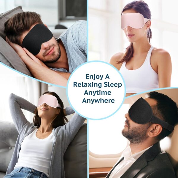 BeeVines Schlafmaske, 2 Pack 100% Blackout Augenmasken für Schlaf 3D-Augenmaske für Frauen Männer, Null Druck Schlafmaske für Seitenschläfer, Augenabdeckung enthält Reisebeutel (04 Schwarz & Rosa) – Bild 6