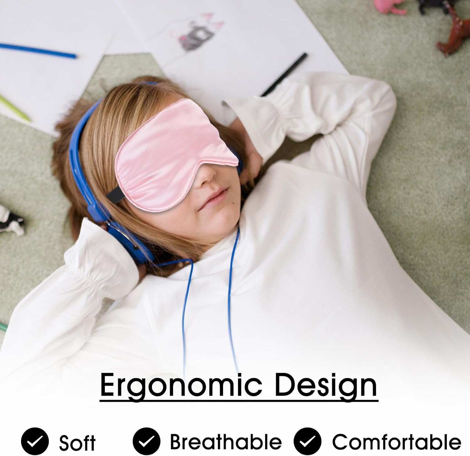 2 Stück Schlafmaske Seide, Schlafaugenmaske für Männer Frauen, Licht Blockierende Atmungsaktiv Schlafaugenmaske Augenmaske, Augenmaske Stoff Augenbinde Schlafen für Pause Reise – Bild 5