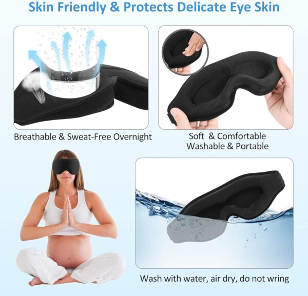 Schlafmaske für Herren Frauen 3D, einzigartige Fase,100% Licht blockierende Augenmaske Schwarz, Verstellbarem Riemen,Bequem Schlafbrille Nachtmaske Reisen Nickerchen Schlafmaske Wimpernverlängerung – Bild 5