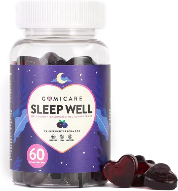 Gomicare - Melatonin Gummies - Melatonin, Vitamin B6, Melissen- Und Baldrianextrakten - 60 Gummies - Zuckerfrei - Vegan - Gluten Und Laktosefrei