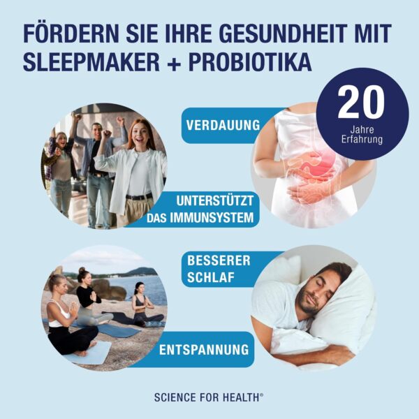 NORDWISE Sleepmaker Probiotika Kapseln mit Melatonin hochdosiert I 2-Monatsvorrat (300 Mrd. KBE/Paket) - Schlaftabletten mit Verdauungsunterstützung | Mit Magnesium & B6 – Bild 3