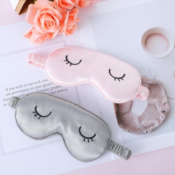 TIESOME 2 Stück Seidene Schlafmaske Damen, Kinder Augenmaske Mit 2 Aufbewahrungstasche Augenmaske mit verstellbarem Riemen Sleep Mask Lichtblockierende Schlafbrille für Pause Reisen blockiert Licht – Bild 6