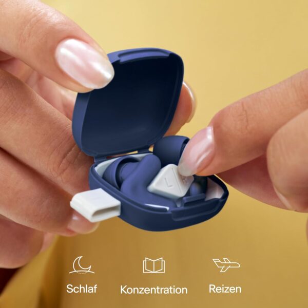 Alpine Silence - Ultrakomfortable Ohrstöpsel zum Schlafen, Konzentrieren & Reisen - Wiederverwendbare Gehörschutz Ohrenstöpsel - Innovative V-Form & weiche Stöpsel in XS/S/M/L - Dunkelblau – Bild 5