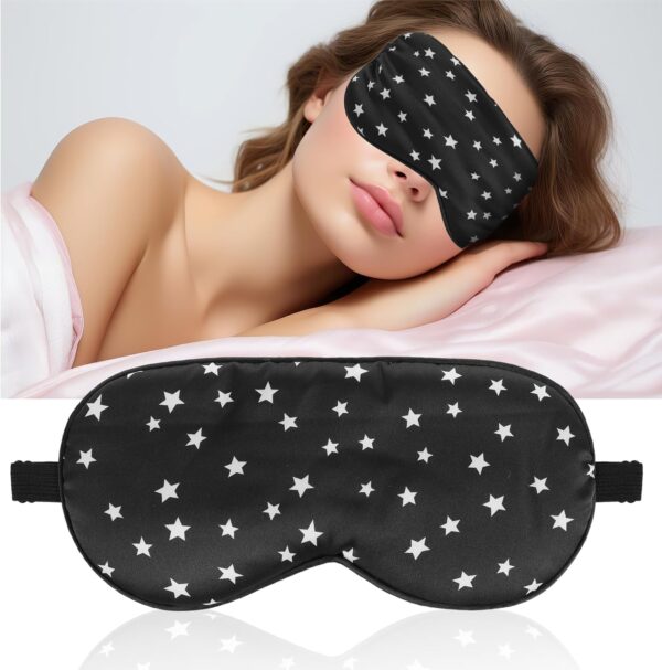 Wanmu Seiden Schlafmaske, 3 Stück Augenmaske Atmungsaktiv Lichtblockierende Schlafbrille Bequeme Weiche Augenmaske mit Verstellbarem Riemen für Reisen Nickerchen(Schwarz)