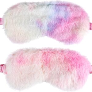 Piriuuo 2 Stück Schlaf Augenmaske Damen, Plüsch Augenmaske Zum Schlafen Süße Schlafmaske Kinder Mädchen Mehrfarbig Weich Augenmaske PyjamaParty Reise Schlafmasken für Kinder Mädchen(Hellbeige, Rot)