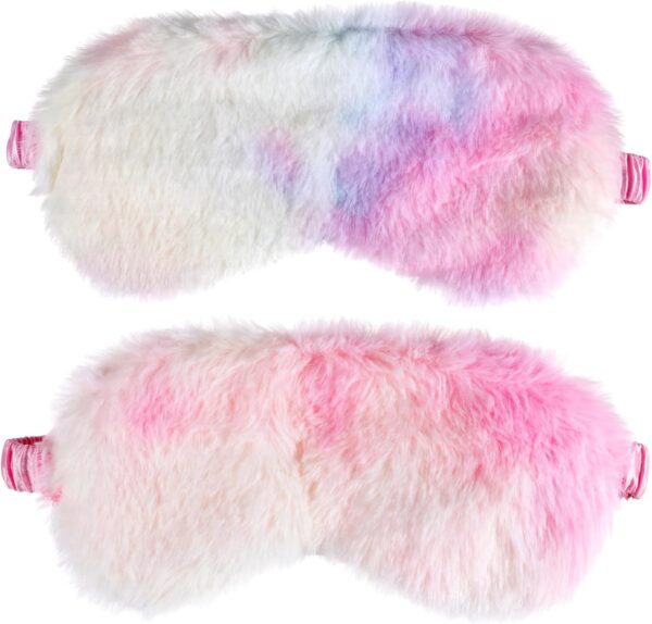Piriuuo 2 Stück Schlaf Augenmaske Damen, Plüsch Augenmaske Zum Schlafen Süße Schlafmaske Kinder Mädchen Mehrfarbig Weich Augenmaske PyjamaParty Reise Schlafmasken für Kinder Mädchen(Hellbeige, Rot)