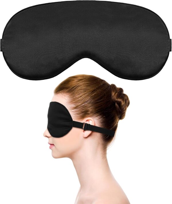 Schlafmaske Schlafaugenmaske für Männer Und Frauen Augenmaske Zum Schlafen Lichtblockierend Weich Atmungsaktiv Schlafaugenmaske Mit Verstellbarem Gummiband für Yoga Reisen Nickerchen (Schwarz) – Bild 7