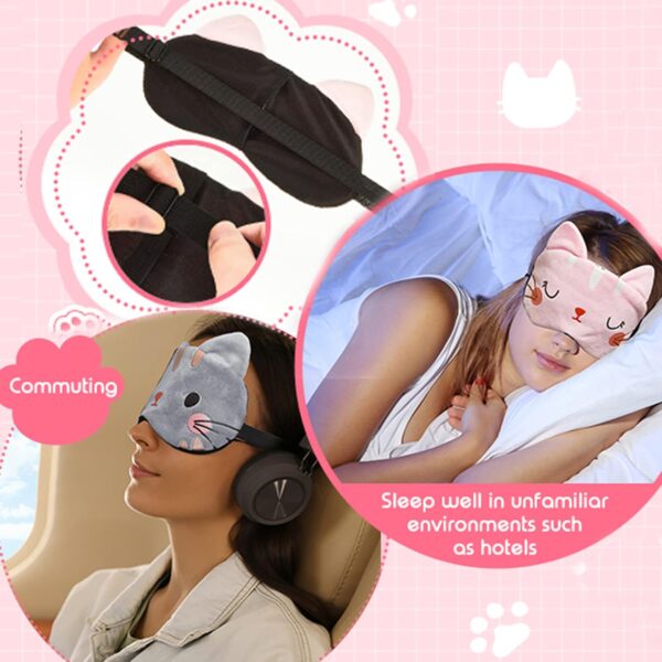 Schlafmaske Kinder Schlafmaske Kätzchen 2 Stücke Weiche Schlafbrille mit Verstellbaren Trägern Katz Sleeping Mask Für Frauen Kinder Mädchen Damen Schlafen, Nickerchen Machen, Reisen, Im Flugzeug – Bild 4