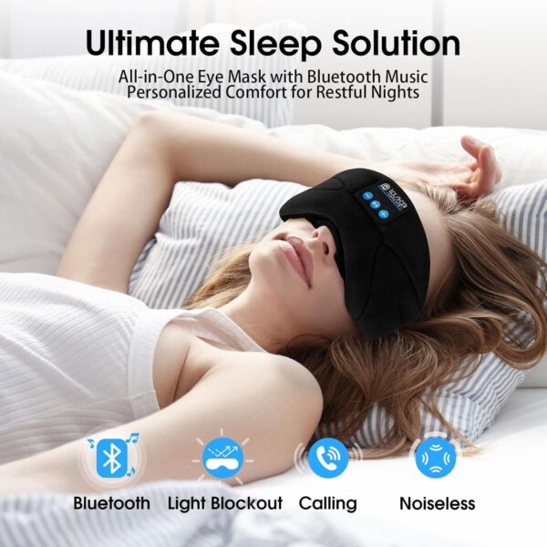 Schlafmaske, Seitenschläfer, Schlafmaske mit Kopfhörer Bluetooth, 100% Lichtundurchlässige Augenmaske für Reisen, Nickerchen, Yoga, Meditation für Frauen Herren – Bild 2