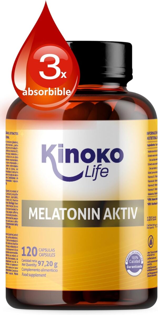 MELATONIN AKTIV, Hanföl, Passionsblume, GABA & Vitamin B1, B3, B6, B12, Hochdosiert, Ideal zum Einschlafen & Entspannen, Schlafkapseln, Schlafhilfe, Durchschlaftabletten, Glutenfrei, 120 Kapseln