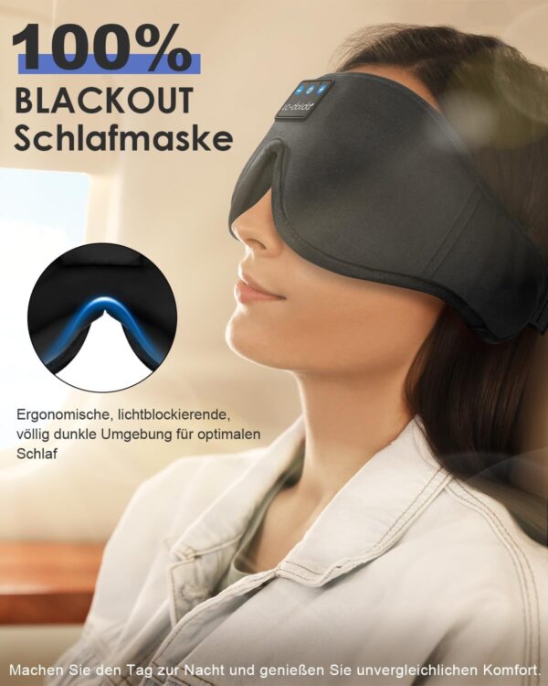 LC-dolida Schlafmaske mit Bluetooth Schlafkopfhörer für Frauen und Herren, Schlafbrille 100% Lichtblockierende Atmungsaktives Material aus Eisseide Augenmaske mit Ohrhörern für Reisen Yoga Meditation – Bild 2