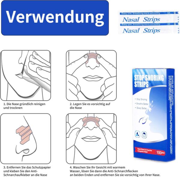 Nasenpflaster Schnarchen 100 Stück, Lindern Eine Verstopfte Nase Aufgrund Schnupfen, Allergien, Anti Schnarch Pflaster für Einfacheres Atmen Bei Schlaf – Bild 5