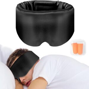 Seiden Schlafmaske für Seitenschläfer, 100% Reine Natürliche Bio Maulbeerseide Augenmaske für Herren & Frauen, 99% Lichtblockierende Schlafbrille mit Verstellbares Gummiband, Schwarz