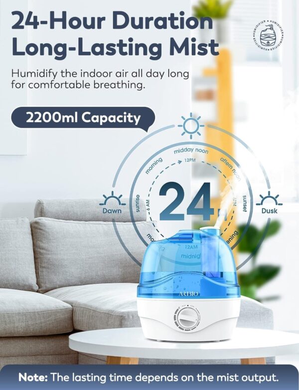 Luftbefeuchter, 2.2L Luftbefeuchter Schlafzimmer mit 360°Drehbare Düse, 28dB Leise, Auto Abschaltung und bis zu 24 Stunden, Leicht zu Reinigender, Humidifier für für ein Zimmer, Kinderzimmer Pflanzen – Bild 7
