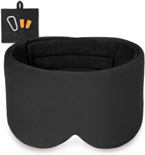 100% Modal Baumwolle Schlafmaske Premium Augenmaske große Schlafmaske Nachtmaske mit verstellbarem Klettverschluss für Männer und Frauen, super weich und bequem für Nachtschlaf und Reisen, Schwarz