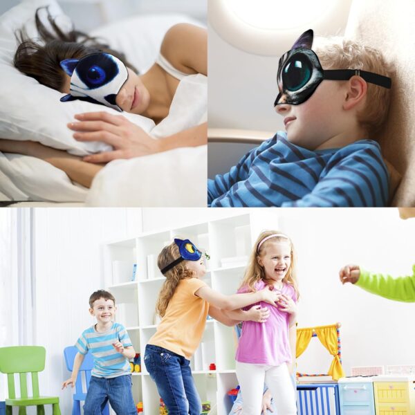 GRPSKCOS Kinder Schlafmaske, 4 Pack niedliche Tier lustig Schlaf Augenmaske zum Schlafen weiche Augenbinde mit verstellbarem Gurt für Kinder Erwachsene Reisen Naps Shift Works Spiele(#1 Style A) – Bild 5