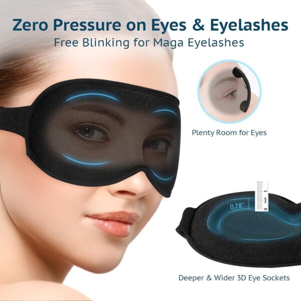 BeeVines Schlafmaske, 2 Pack 100% Blackout Augenmasken für Schlaf 3D-Augenmaske für Frauen Männer, Null Druck Schlafmaske für Seitenschläfer, Augenabdeckung enthält Reisebeutel (04 Schwarz & Rosa) – Bild 3