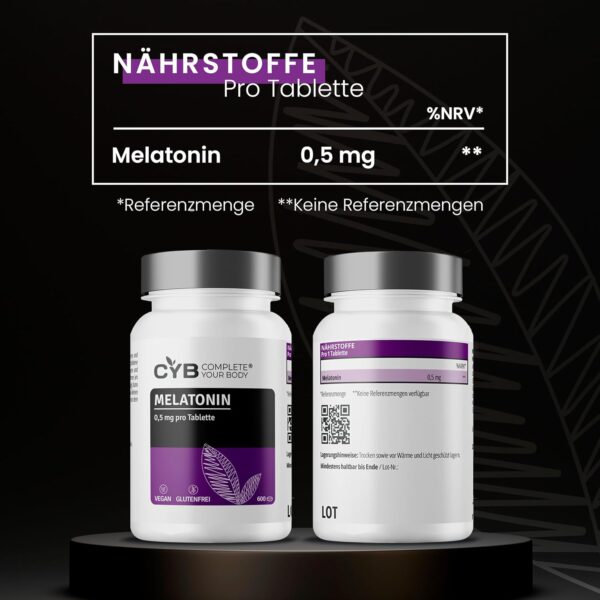 CYB | Melatonin Tabletten – 600 Tabletten – 0,5mg pro Tablette – Melatonin Hochdosiert – Langfristige Melatonin-Versorgung – Vegan – Laborgeprüft – Bild 3