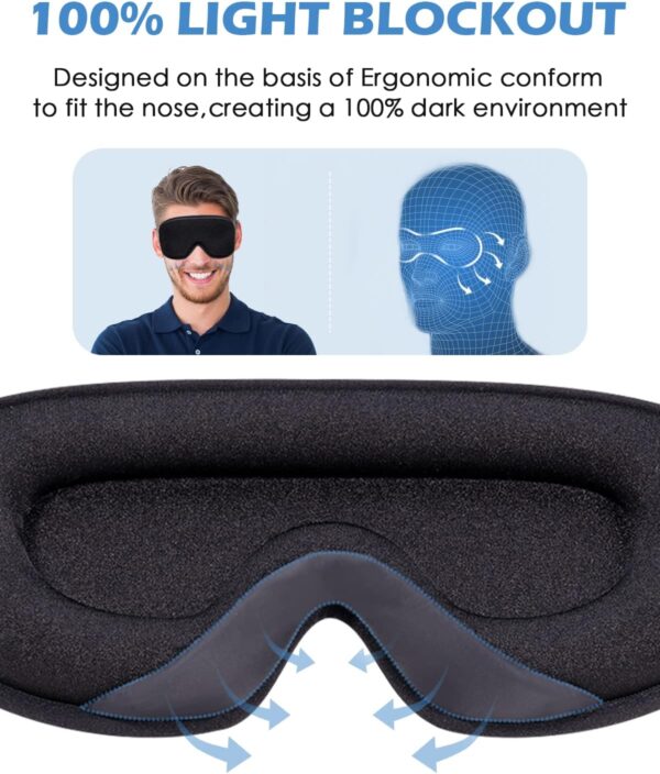 Schlafmaske für Seitenschläfer, 3D Schlafmaske für Herren, Frauen,Weiche und Atmungsaktive Augenmaske Schlafmasken,100% Lichtblockierende Schlafbrille mit Verstellbarem Riemen für Reisen – Bild 2