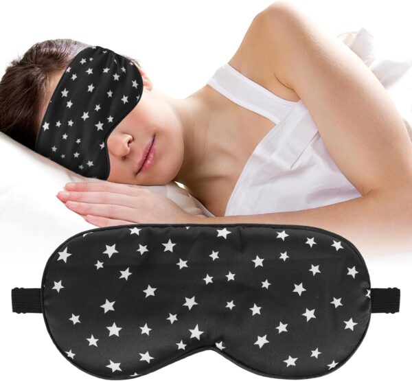 Seiden-Schlafmaske Augenmaske aus Reiner Seide mit Verstellbarem Riemen Verdunkelung Schlafbrille Bequeme Weiche Augenmaske Schlafhilfe Augenbinde für Schlafqualität Licht Blockieren Goldene Sterne – Bild 8