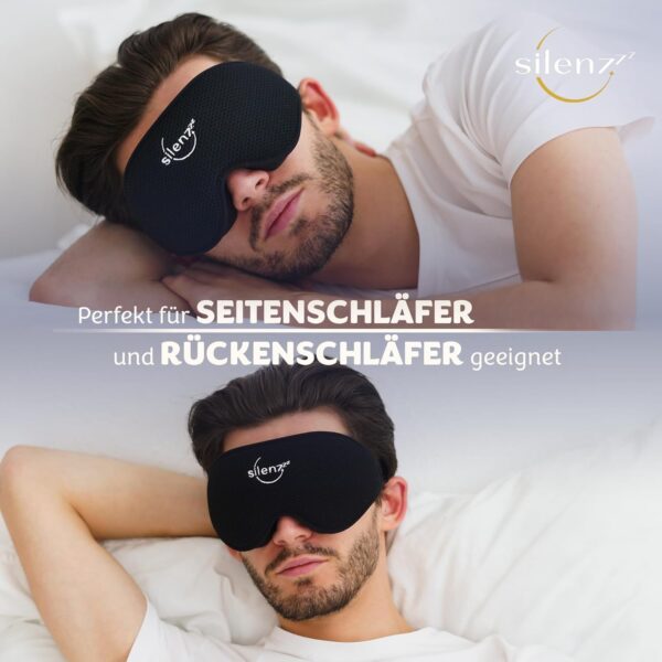 SILENZZZ® Premium Schlafmaske - 3D Augenmaske für Frauen & Herren - Schlafbrille bequem gepolstert für absolute Dunkelheit - Sleep-Mask, Schlaf-Maske schwarz – Bild 9