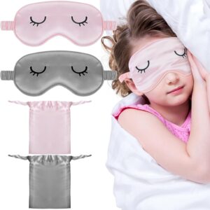 TIESOME 2 Stück Seidene Schlafmaske Damen, Kinder Augenmaske Mit 2 Aufbewahrungstasche Augenmaske mit verstellbarem Riemen Sleep Mask Lichtblockierende Schlafbrille für Pause Reisen blockiert Licht