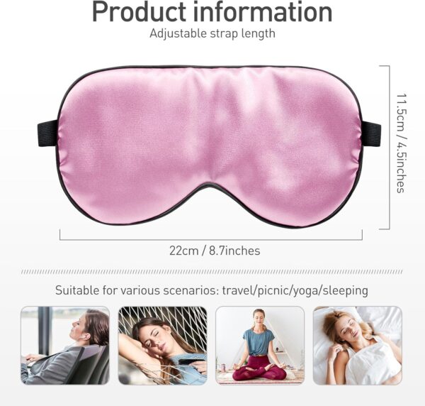 Viedouce Schlafmaske Seide Augenmaske,100% Hautfreundlich Seide Schlafmaske Frauen und Herren, Angenehme Schlafmaske Ideal für Schlaf zu Hause und Auf Reisen (1 Pack- Rosa) – Bild 7