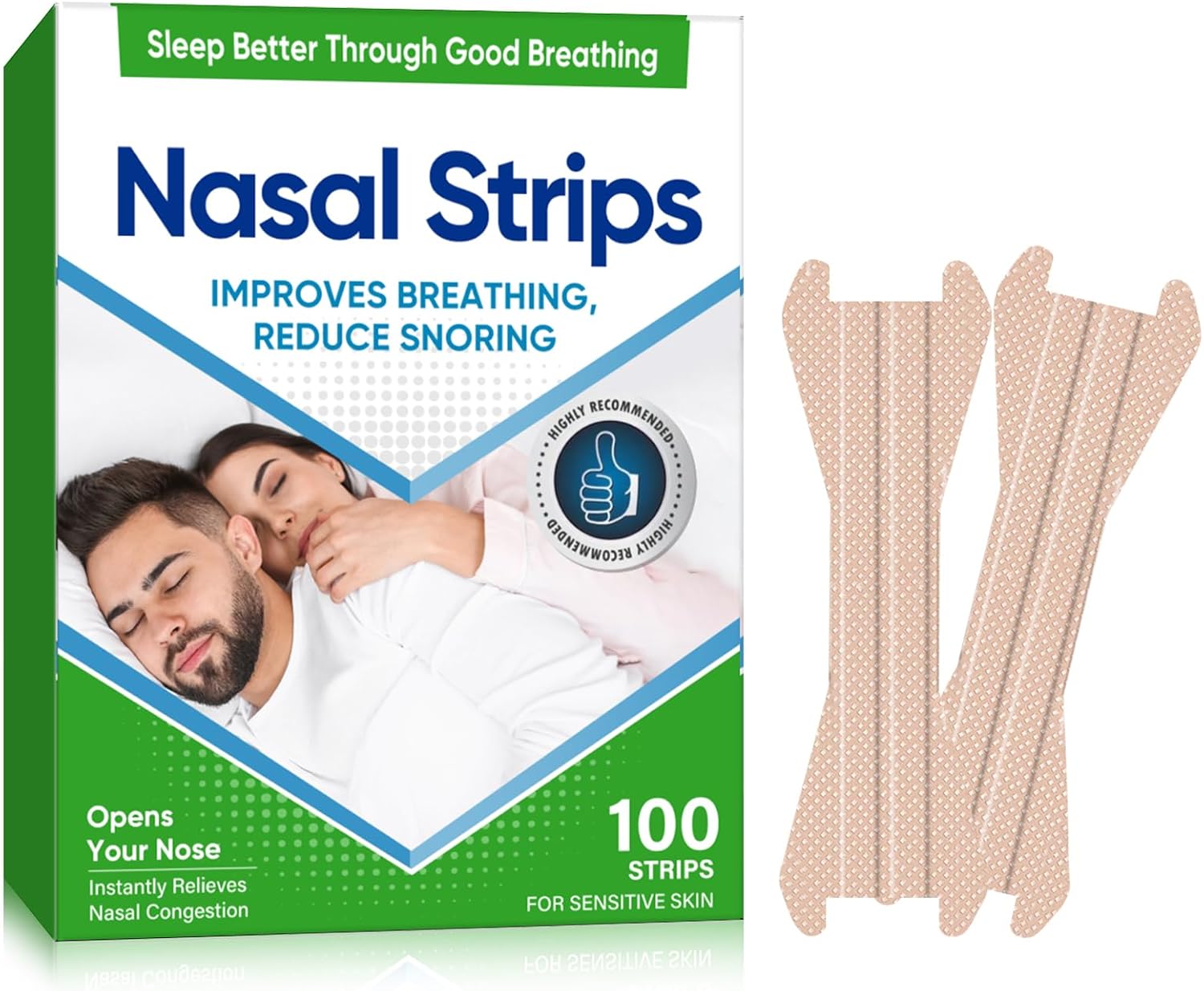 Nasenpflaster, Anti Schnarch, Nasenpflaster Besser Atmen, Extra Starker Nasenstrips, Lindern Eine Verstopfte Nase Aufgrund Allergien, Schnupfen-100 Stück