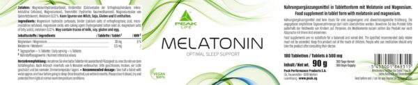 PEAK Melatonin - 180 Tabletten I 0,5mg pro Portion I mit Magnesium I Unterstützung für einen erholsamen Schlaf I vegan – Bild 2
