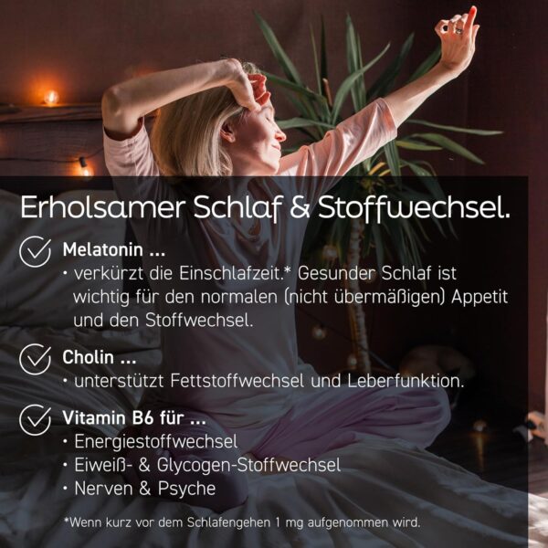 My perfect Shape NIGHT BURN - 120 Nacht Kapseln, Vegan - 8-in-1 Stoffwechsel Komplex mit Cholin & Vitamin B6 - Melatonin, L-Carnitin, Garcinia Cambogia Extrakt (60% HCA), Mango, Akazienfasern u.v.m – Bild 4