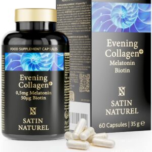 Melatonin + Hyaluron Kollagen Kapseln hochdosiert - 0,5mg Melatonin, 580mg Marine Collagen mit Magnesium, Chlorella und Biotin - 60 Beauty Kapseln - Ohne Zusatzstoffe, Made in Germany