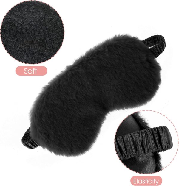 2 Stück Plüsch Augenmaske Bequeme Plüsch-Augenbinde Flauschige Verdunklungs-Schlafmaske Kunstfell Reise-Schlafmasken Reise Reise Aufbewahrungstasche(White, black) – Bild 4