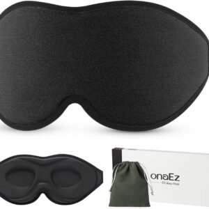 onaEz 3D Schlafmaske für Herren und Frauen, 2024 Total Licht Blockierendes Augenmaske, 12mm Vertiefte Augenhöhlen & Erhöhen Nasenpads, Schlafbrille aus Eisseide für Reisen, Nickerchen, Schwarz