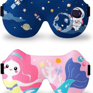 SacJkt Schlafmaske Kinder, Schlafmasken, 2 Stück 3D Schlafbrille Kinder, Weiche Schlafmaske mit Verstellbares Kopfband, Schlafmaske für Jungen und Mädchen für Reisen, Nickerchen, Camping