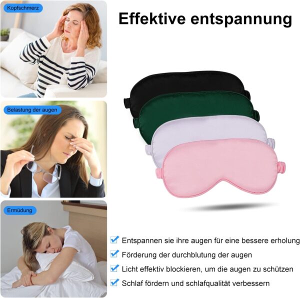 supregear Seiden Schlafmasken, Bequeme Nachtschlaf Seiden Augenmaske Satin Augenabdeckung mit Gummiband für Yoga Reisen Nickerchen Frauen Männer, 4er-Pack, Farblich Sortiert – Bild 6