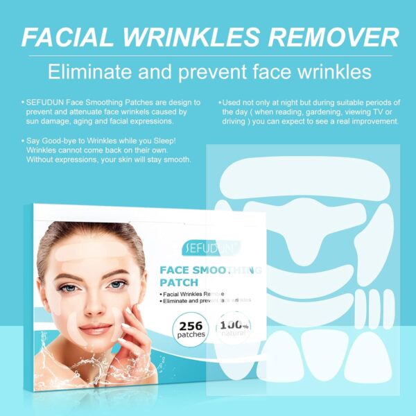 Gesichtsfalten Entferner Streifen,256 Stücke Anti Falten Pads Facial Patches Gesichtsfalten Pflaster zum Glätten von Augen Mund oder für Gesicht,Wiederverwendbare Stirn Falten Pads16 Blätter – Bild 4