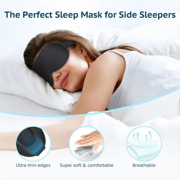 BeeVines Schlafmaske, 2 Pack 100% Blackout Augenmasken für Schlaf 3D-Augenmaske für Frauen Männer, Null Druck Schlafmaske für Seitenschläfer, Augenabdeckung enthält Reisebeutel (04 Schwarz & Rosa) – Bild 4