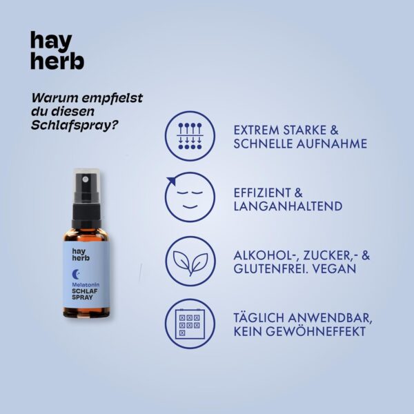 Melatonin Spray von Hay Herb | Schnell & Effizient durch Nano-Technologie | 30ml für über 7 Monate - ohne Gewöhneffekt und natürlich alkoholfrei | Schnell einschlafen, gut durchschlafen – Bild 3