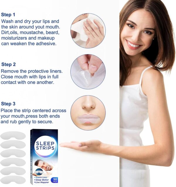 Mouth Tape for Sleeping,Mundpflaster Gegen Schnarchen,90PCS Anti Schnarch Pflaster und Schnarchpflaster Sleep Tap,Mundkleber Schnarchstopper,Mund Tape Schlaf für Besser Schlafen und Atmen – Bild 7