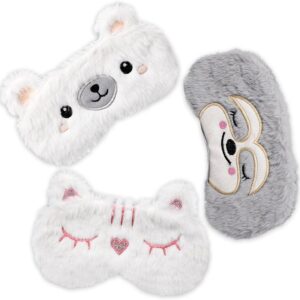 Schlafmaske für Kinder,3 Stück niedliche Tier-Schlafaugenmaske, Plüsch-Gesichtsmaske,Reise-Schlafaugenmaske,Schlafhilfe,verstellbare Augenmaske, dehnbar, weich und bequem,Schlafaugenmaske（Stil 1）