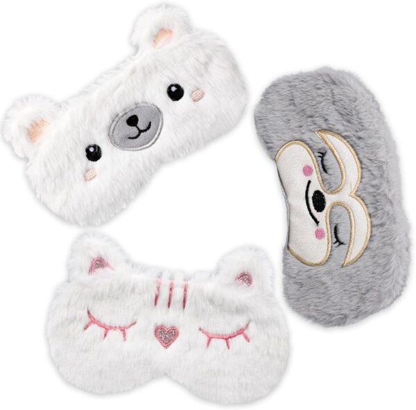 Schlafmaske für Kinder,3 Stück niedliche Tier-Schlafaugenmaske, Plüsch-Gesichtsmaske,Reise-Schlafaugenmaske,Schlafhilfe,verstellbare Augenmaske, dehnbar, weich und bequem,Schlafaugenmaske（Stil 1）