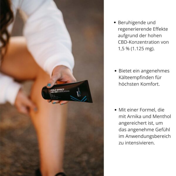 PHEXIA CBD-Creme 1,5% + Melatonin, Kalteffekt, 75 ml, Cannabis entzündungshemmende Creme für Muskelschmerzen und Gelenke, Muskelentspannung mit Cannabidiol, Erholung und Linderung nach dem Sport – Bild 5