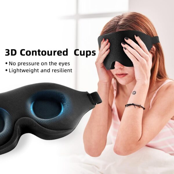 Schlafmaske für Männer Frauen,Zero Eye Pressure 3D Schlafmaske mit konturierter Polsterung Leichte Schlaf Augenmaske mit verstellbarem Gummiband für Reisen (Black) – Bild 6