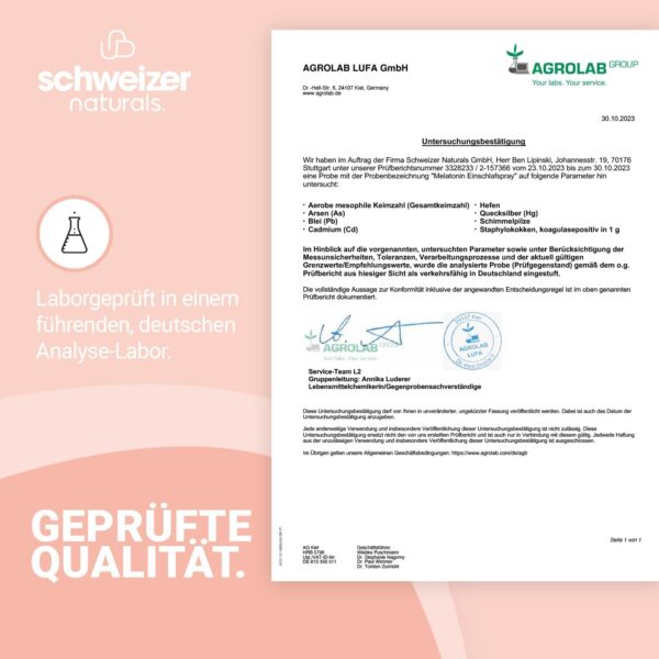 Schweizer Naturals® Melatonin Einschlafspray + Lavendel + Baldrian, hoch bioverfügbar - vegan, hochdosiert und ohne Zusätze - 0,5 mg Melatonin pro Tagesdosis – Bild 7
