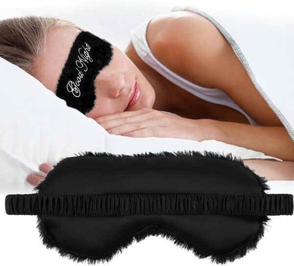 Dimeho 4 Stück Schlafaugenmaske aus Plüsch, Weich Flauschig Schlafmaske Verstellbare Augenmaske Bequem Pelzig Augenbinde mit Gummiband für Unterwegs Übernachtung Nickerchen Mädchen Frauen – Bild 3