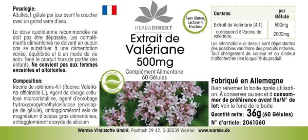 Baldrian Kapseln - 500mg - 60 Kapseln - 4-fach konzentriert - vegan | HERBADIREKT by Warnke Vitalstoffe - Deutsche Apothekenqualität – Bild 4