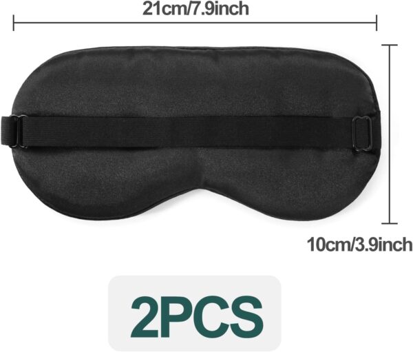 Quelcc Schlafmaske, 2er-Pack Schlafmaske aus Seide, Hautfreundlich Schlafbrille, mit Verstellbarem Riemen für Druckentlastung und tiefen Schlaf (Schwarz） – Bild 2