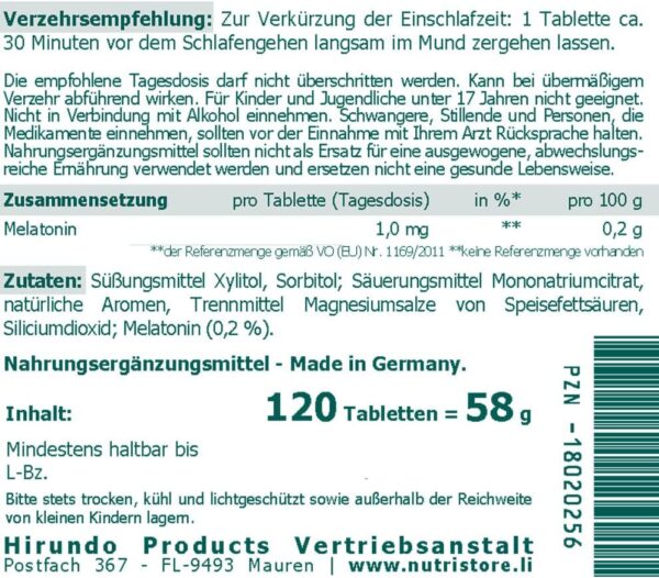 Melatonin vegane Lutschtabletten 120 Stk. mit Holunder-Zitronen-Geschmack – Bild 3